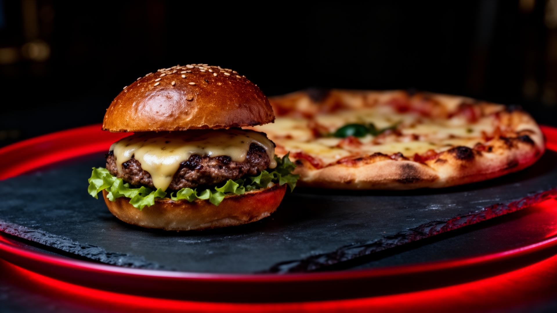 Hambúrguer e pizza gourmet